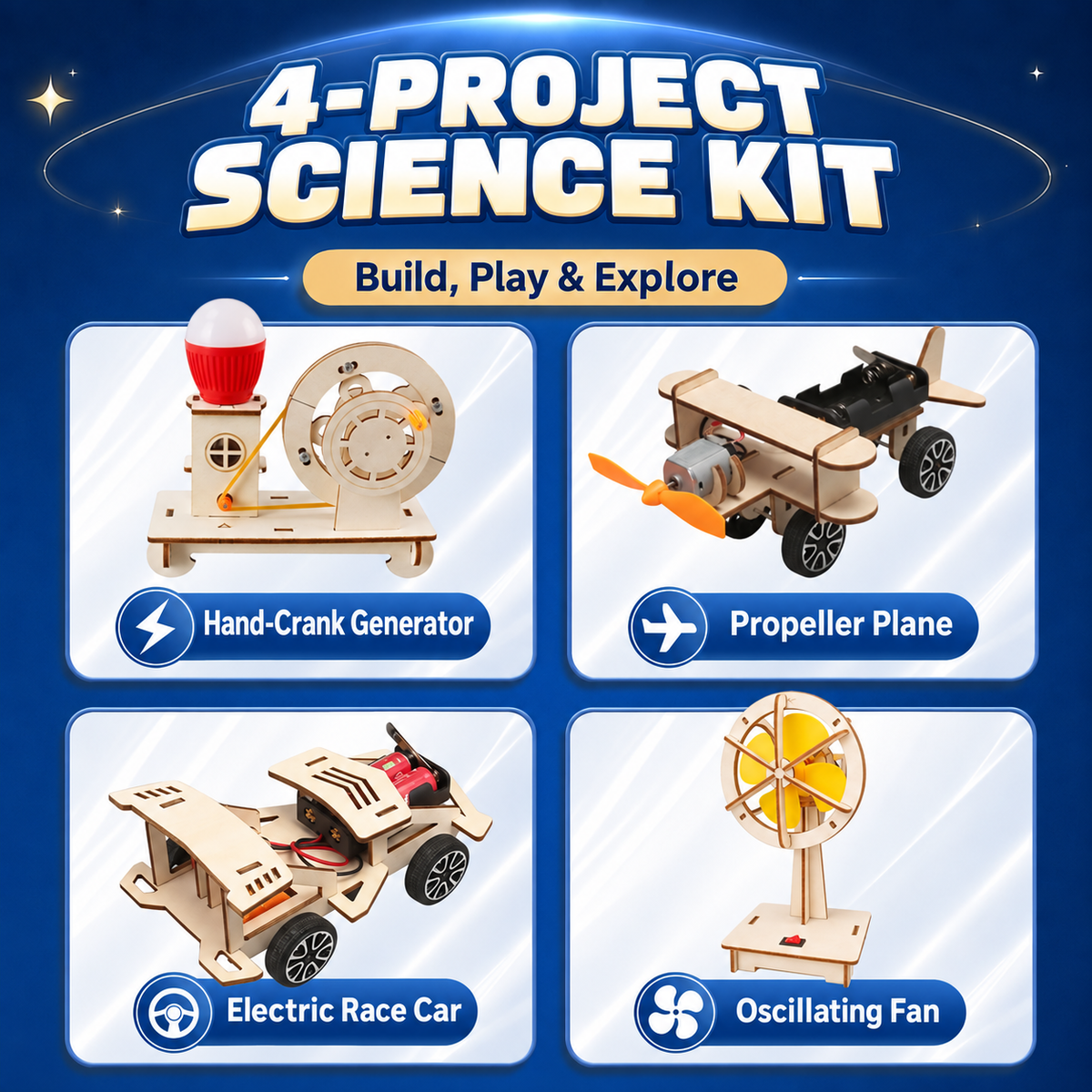 4-Project DIY STEM Science Kit for Kids project contents