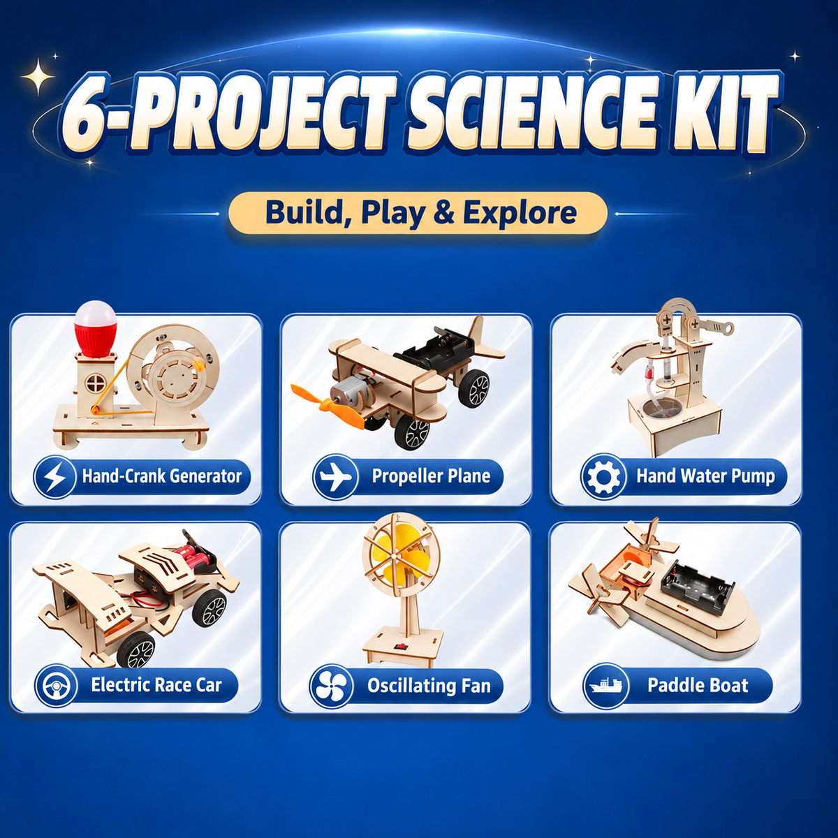 6-Project DIY STEM Science Kit for Kids project contents