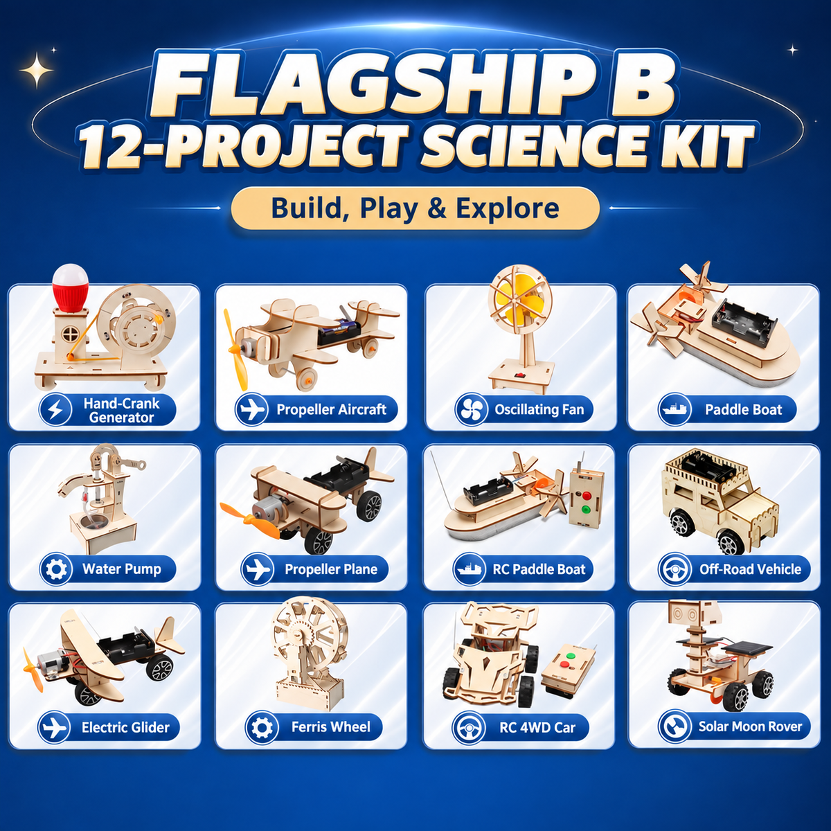 Flagship B 12-Project STEM Science Kit for Kids project contents